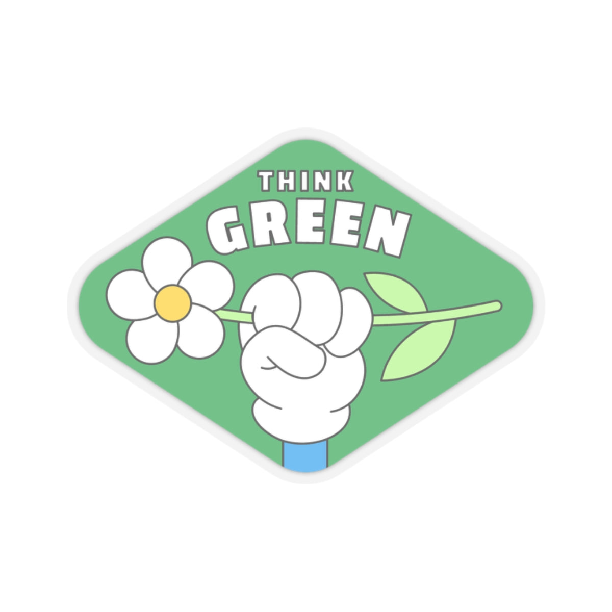 Eco-Friendly Kiss-Cut Stickers | Think Green Flower Hand Decal | Perfect for Laptops, Water Bottles, Journals, Gifts, and Green Initiatives