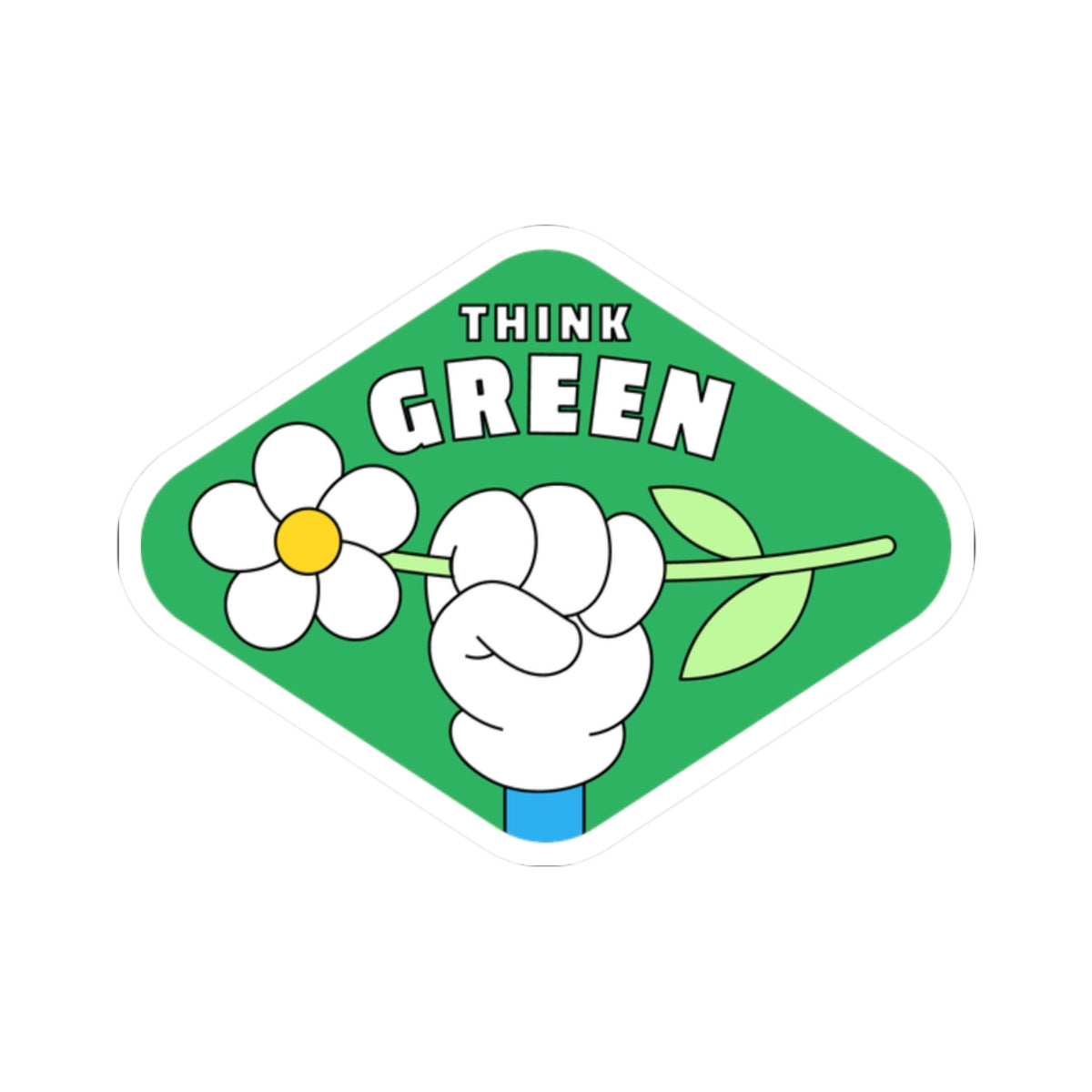 Eco-Friendly Kiss-Cut Stickers | Think Green Flower Hand Decal | Perfect for Laptops, Water Bottles, Journals, Gifts, and Green Initiatives