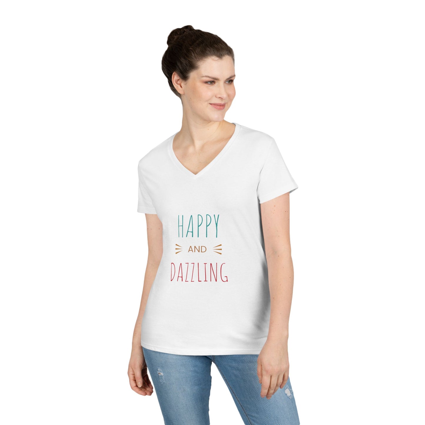 Happy and Dazzling Women's V-Neck T-Shirt, Inspirational T-Shirt, Gift for Her, Casual Wear, Mood Boosting Shirt