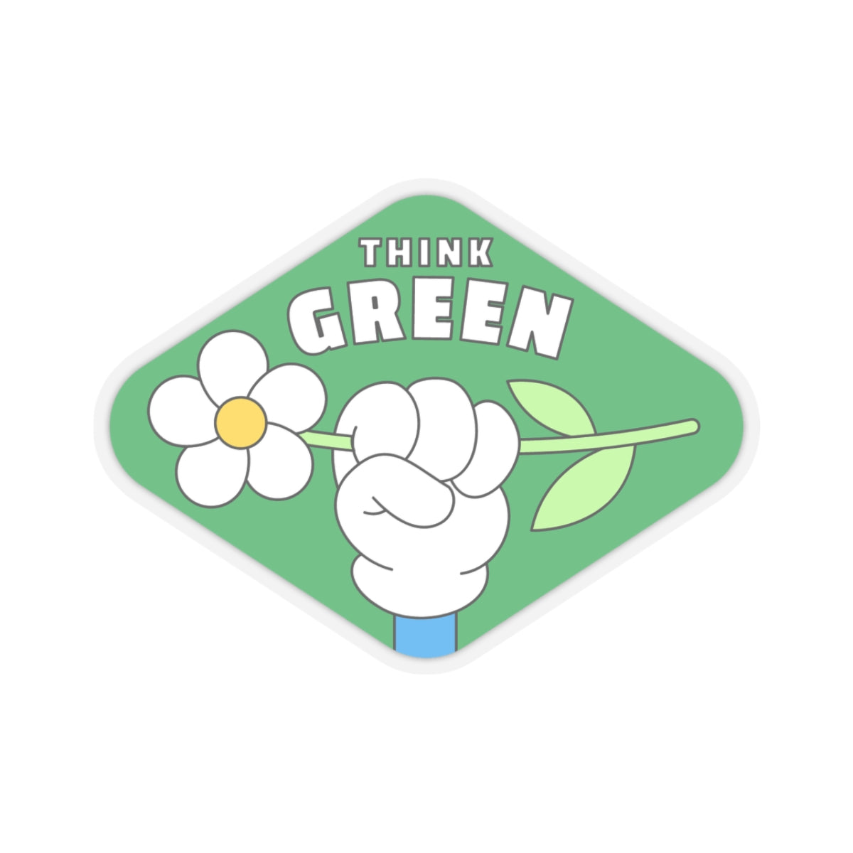 Eco-Friendly Kiss-Cut Stickers | Think Green Flower Hand Decal | Perfect for Laptops, Water Bottles, Journals, Gifts, and Green Initiatives