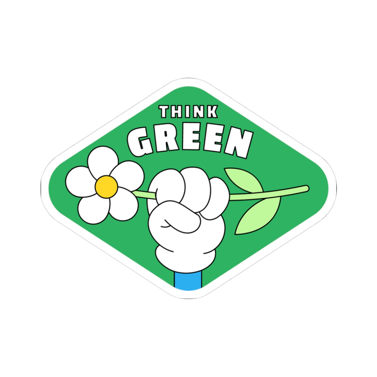 Eco-Friendly Kiss-Cut Stickers | Think Green Flower Hand Decal | Perfect for Laptops, Water Bottles, Journals, Gifts, and Green Initiatives