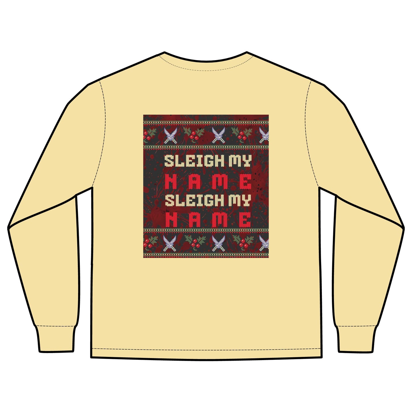 Funny Christmas Pocket T-Shirt | Sleigh My Name Design