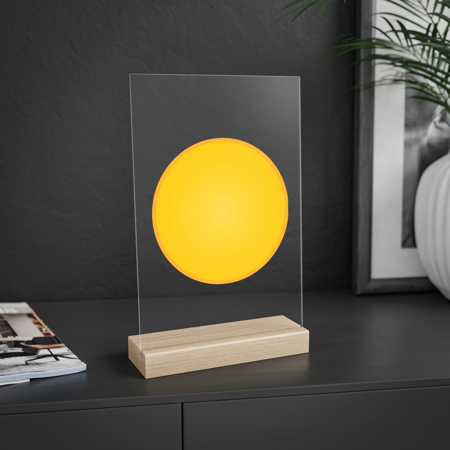 Acrylic Sign with a Wooden Stand