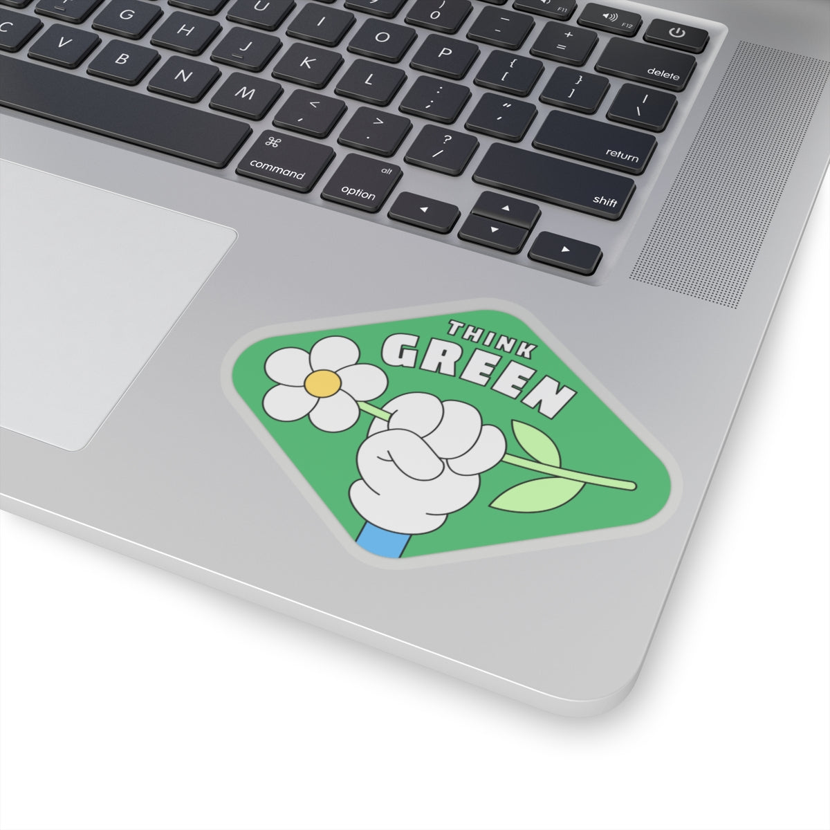 Eco-Friendly Kiss-Cut Stickers | Think Green Flower Hand Decal | Perfect for Laptops, Water Bottles, Journals, Gifts, and Green Initiatives