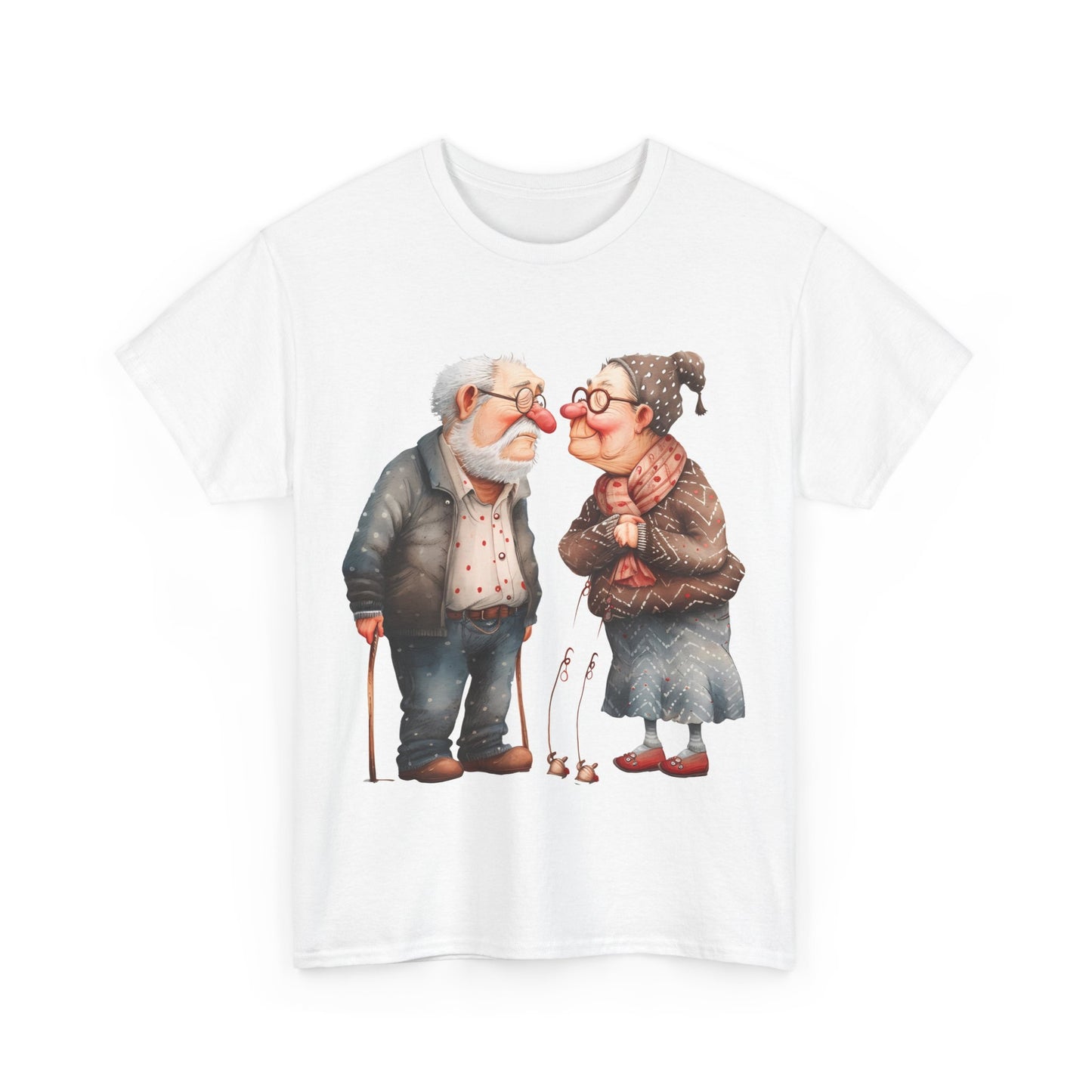 Cute Elderly Couple Illustration Unisex Heavy Cotton Tee
