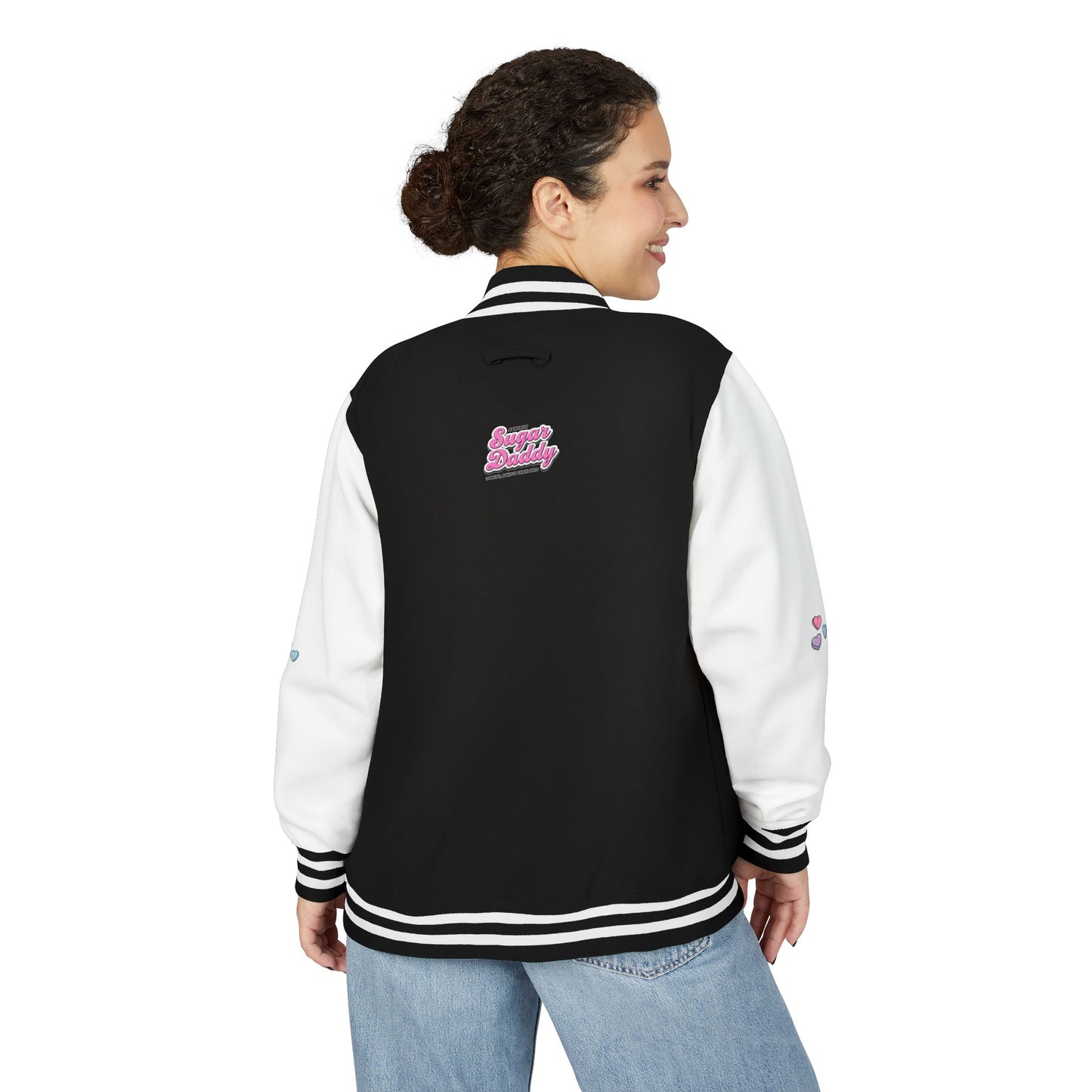 Unisex Heavyweight Letterman Jacket with Cute Bear Patches - Trendy Sports Fashion for Casual Wear