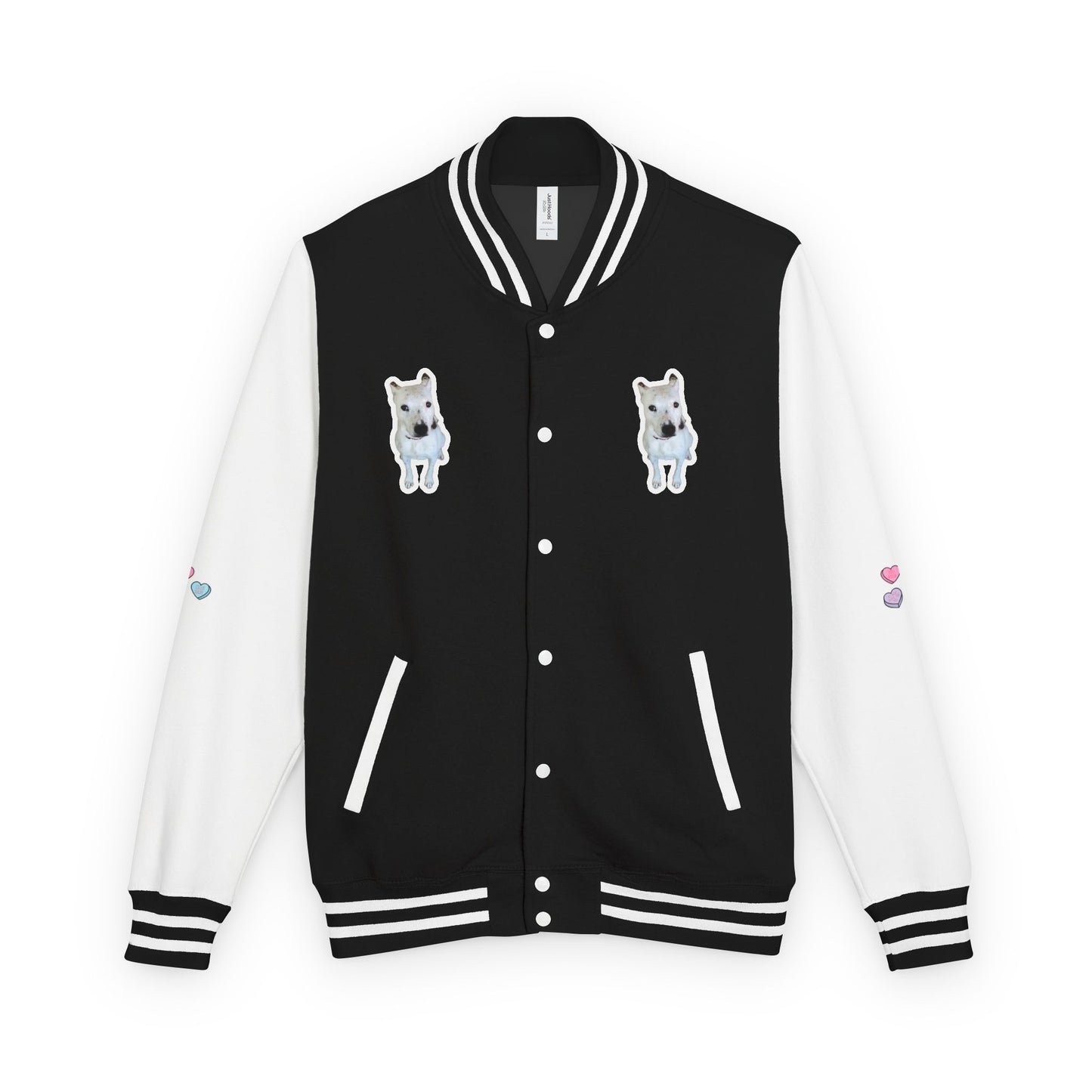 Unisex Heavyweight Letterman Jacket with Cute Bear Patches - Trendy Sports Fashion for Casual Wear