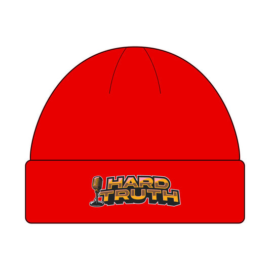 Hard Truth Cuff Beanie - Warm Red & Black Knit Hat for Cold Weather