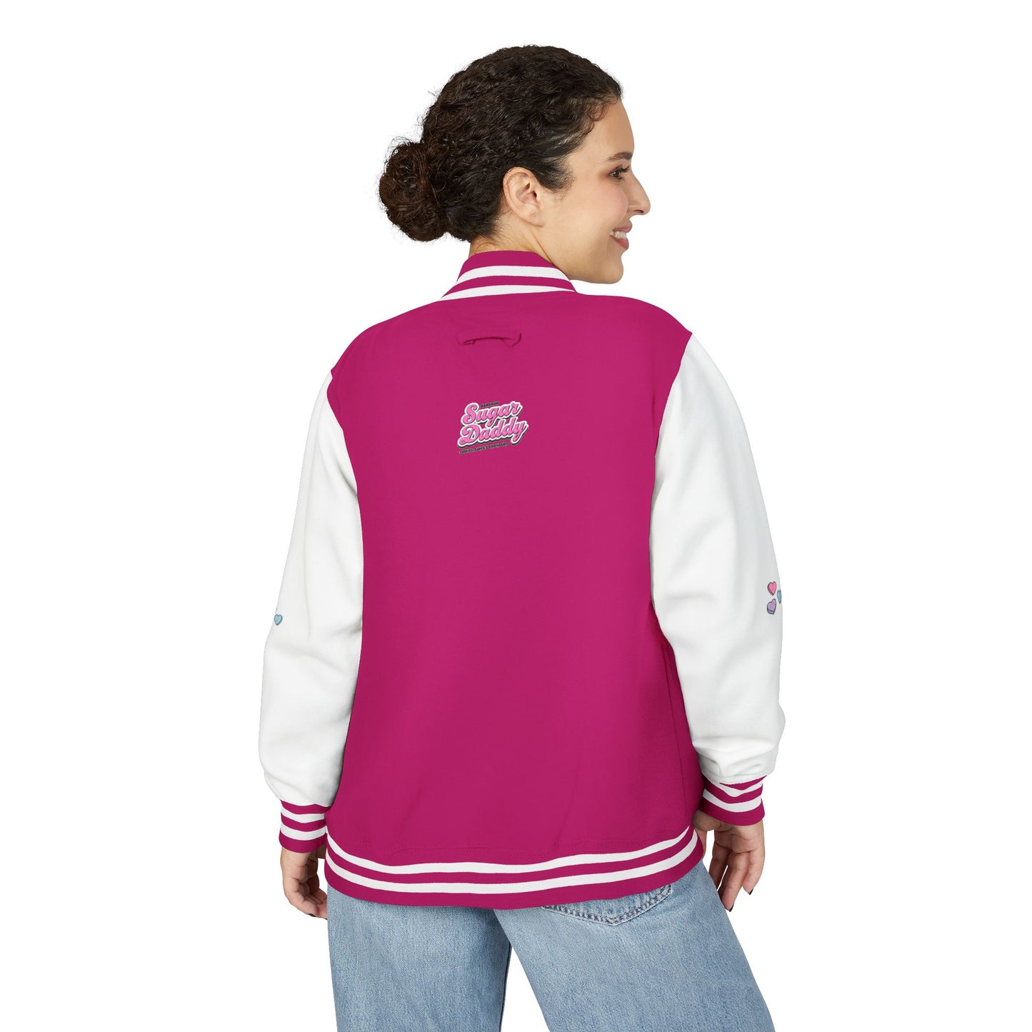 Unisex Heavyweight Letterman Jacket with Cute Bear Patches - Trendy Sports Fashion for Casual Wear