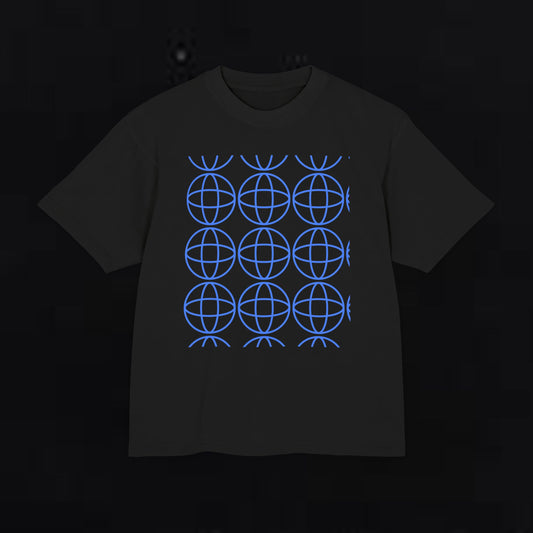Unisex Urban Heavy Tee with Geometric Globe Design - Trendy Streetwear Top