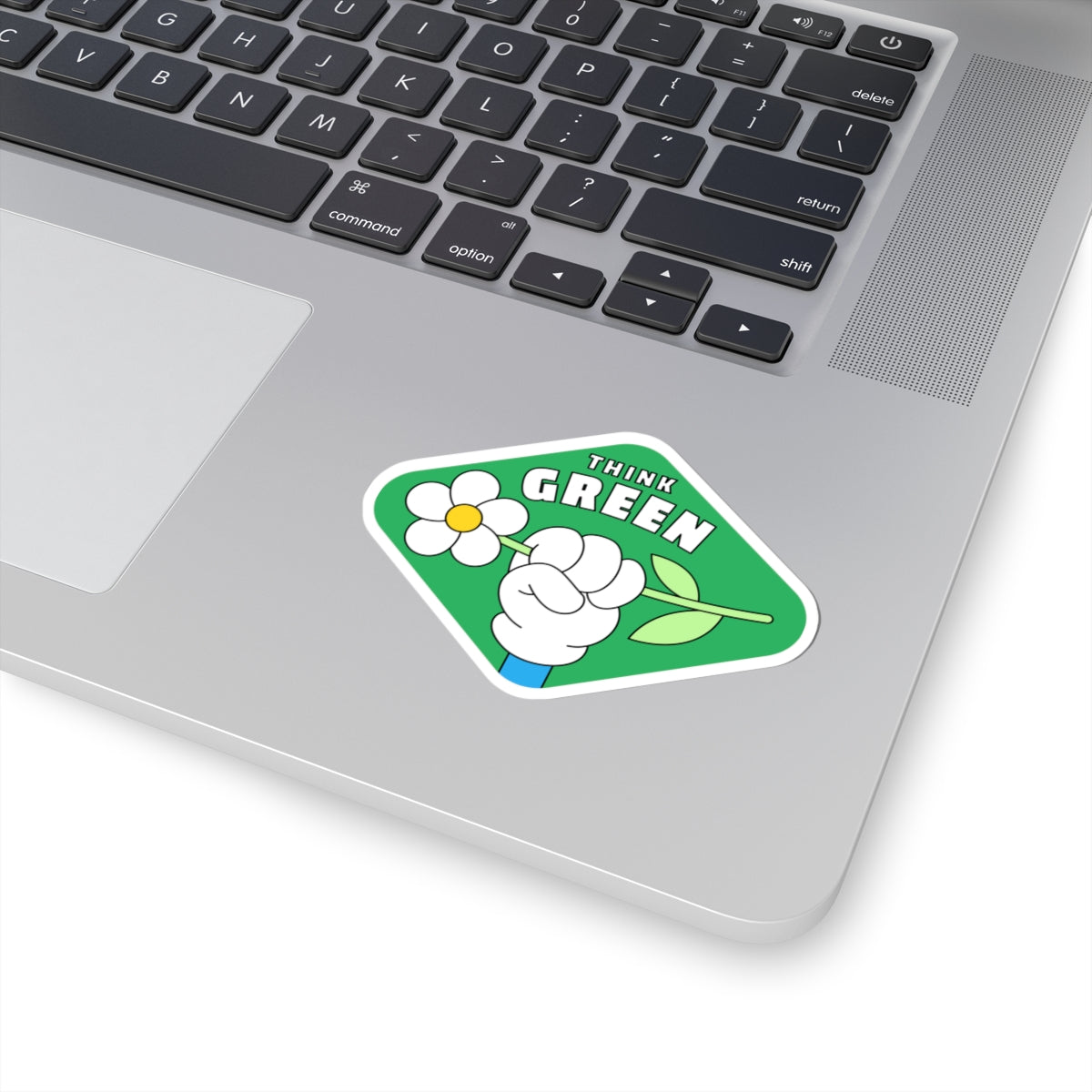 Eco-Friendly Kiss-Cut Stickers | Think Green Flower Hand Decal | Perfect for Laptops, Water Bottles, Journals, Gifts, and Green Initiatives