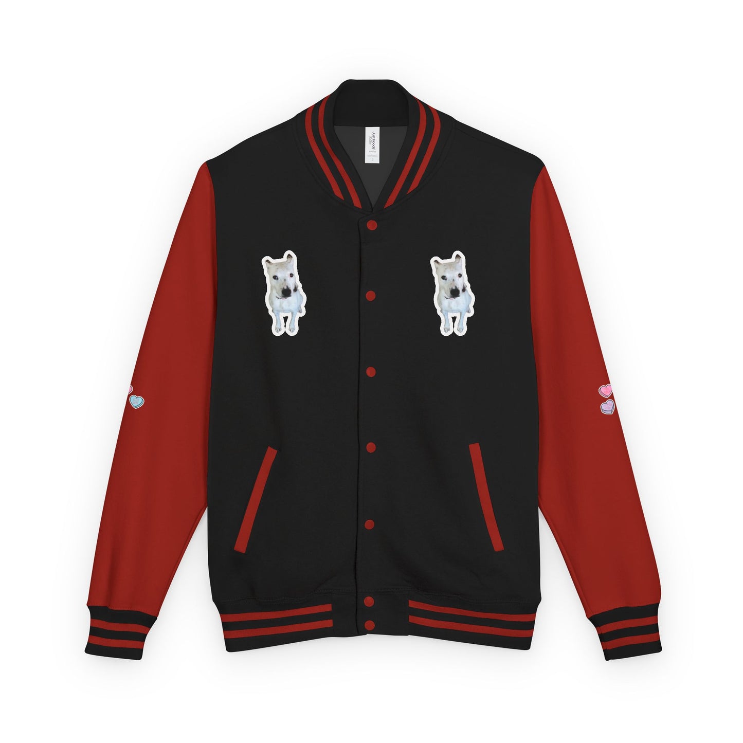 Unisex Heavyweight Letterman Jacket with Cute Bear Patches - Trendy Sports Fashion for Casual Wear