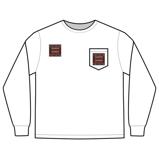 Funny Christmas Pocket T-Shirt | Sleigh My Name Design