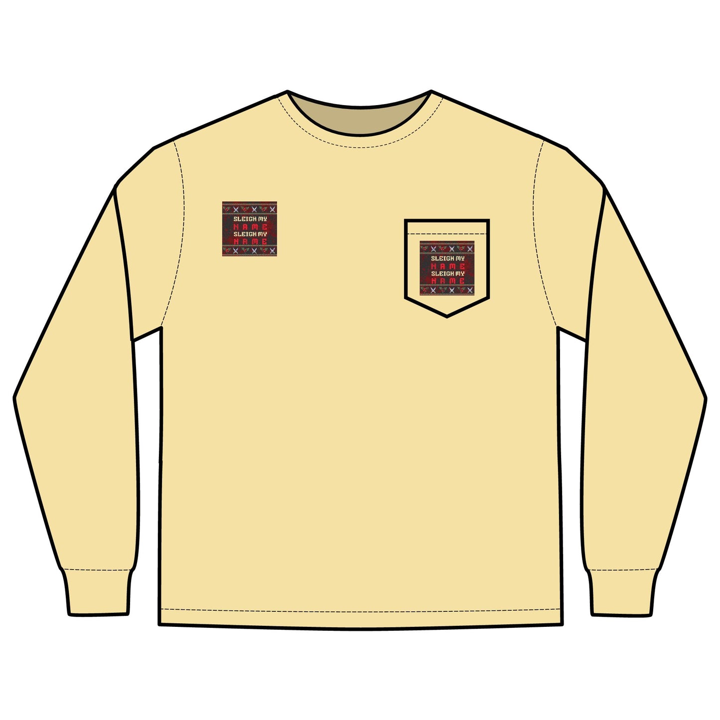 Funny Christmas Pocket T-Shirt | Sleigh My Name Design