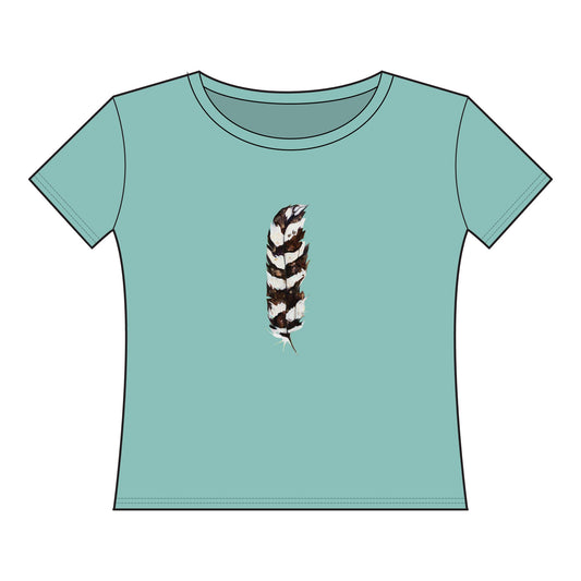 Women's Curvy Fine Jersey Tee - Trendy Feather & Smile Design