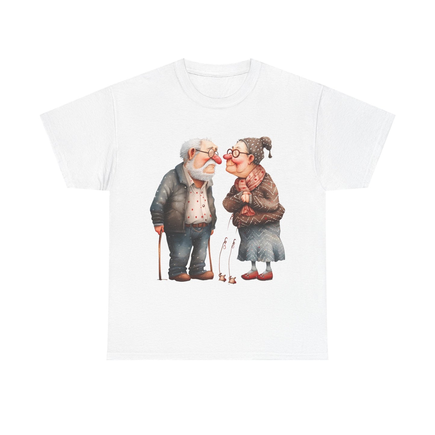 Cute Elderly Couple Illustration Unisex Heavy Cotton Tee