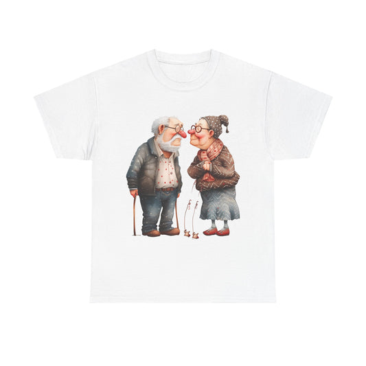 Cute Elderly Couple Illustration Unisex Heavy Cotton Tee