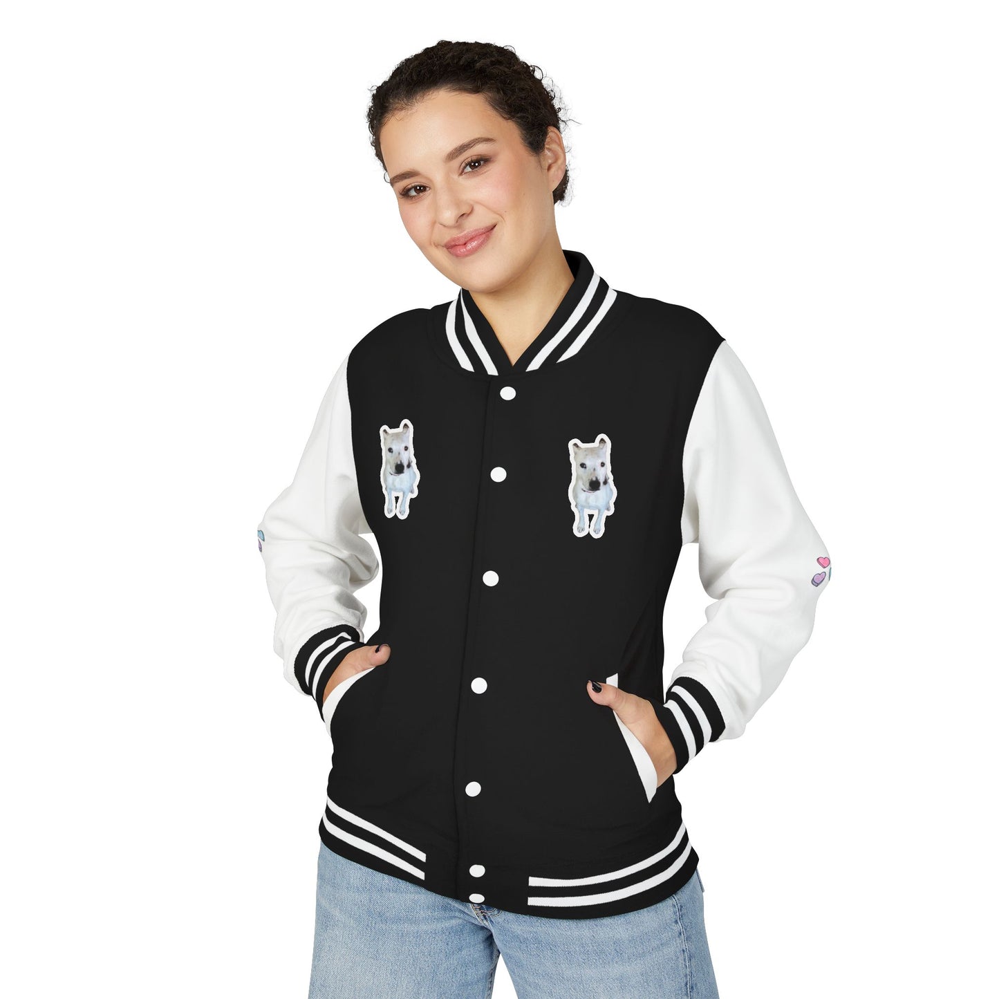 Unisex Heavyweight Letterman Jacket with Cute Bear Patches - Trendy Sports Fashion for Casual Wear