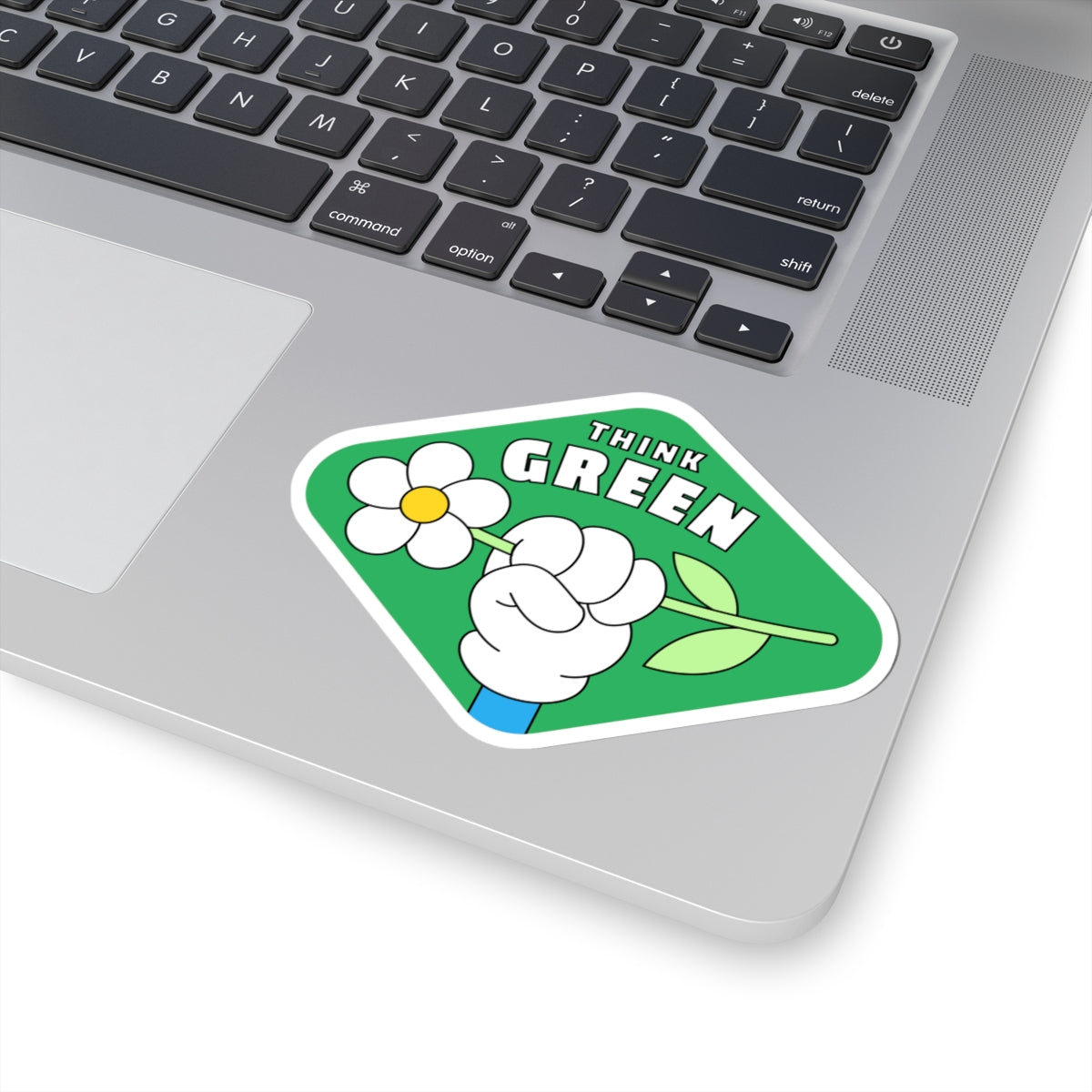Eco-Friendly Kiss-Cut Stickers | Think Green Flower Hand Decal | Perfect for Laptops, Water Bottles, Journals, Gifts, and Green Initiatives