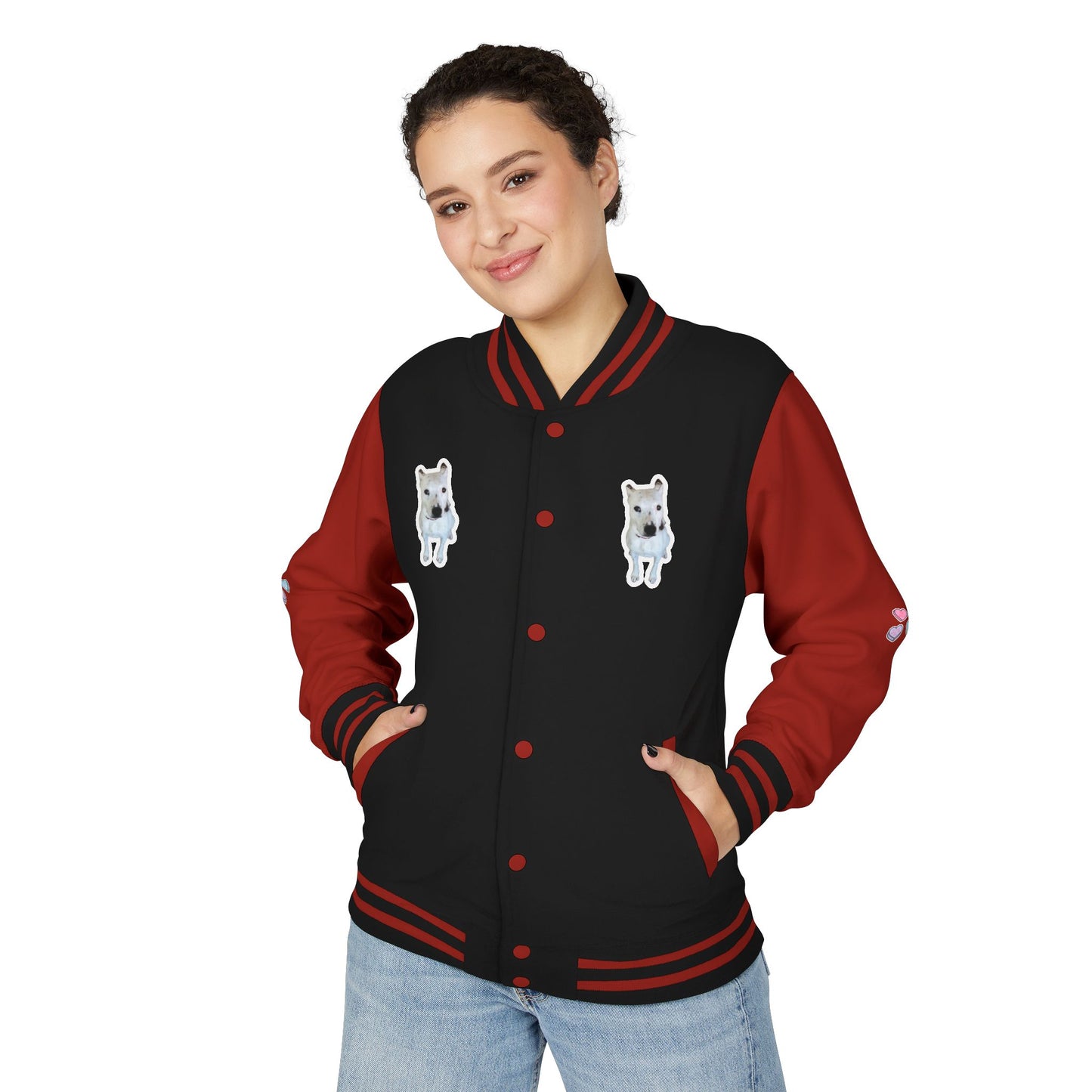 Unisex Heavyweight Letterman Jacket with Cute Bear Patches - Trendy Sports Fashion for Casual Wear