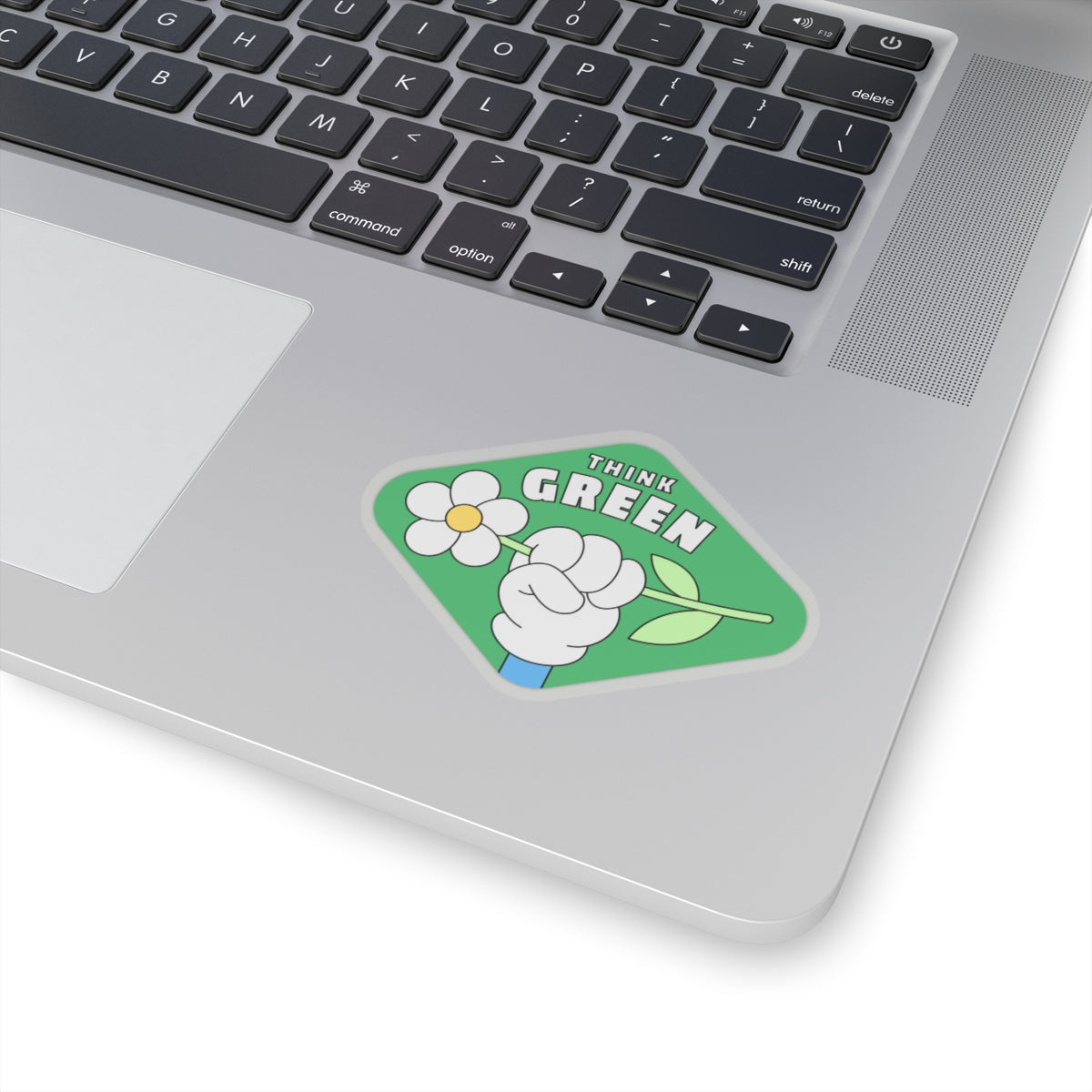 Eco-Friendly Kiss-Cut Stickers | Think Green Flower Hand Decal | Perfect for Laptops, Water Bottles, Journals, Gifts, and Green Initiatives