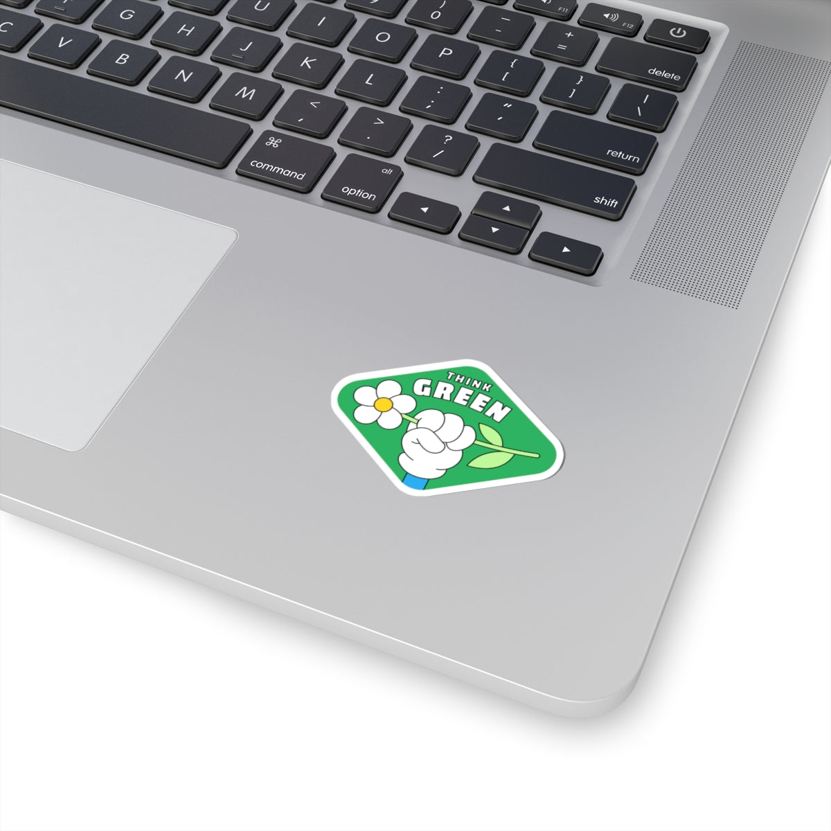 Eco-Friendly Kiss-Cut Stickers | Think Green Flower Hand Decal | Perfect for Laptops, Water Bottles, Journals, Gifts, and Green Initiatives