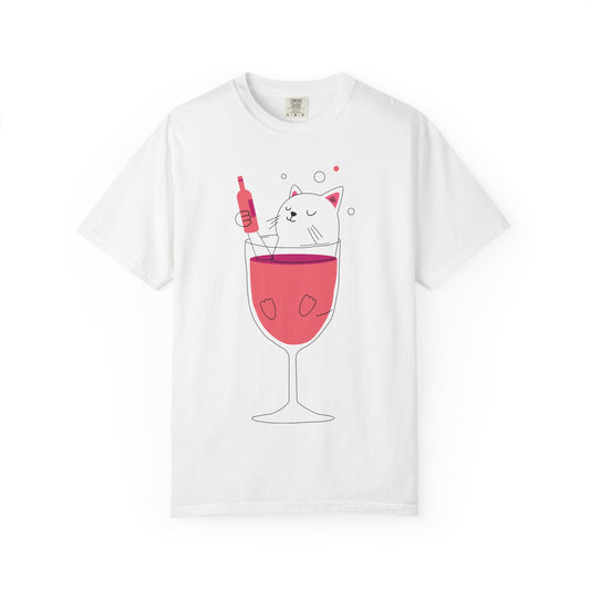 Copy of Cat in Wine Glass T-Shirt – Fun Unisex Garment-Dyed Tee for Cat Lovers