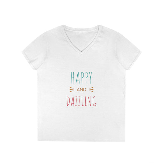 Happy and Dazzling Women's V-Neck T-Shirt, Inspirational T-Shirt, Gift for Her, Casual Wear, Mood Boosting Shirt
